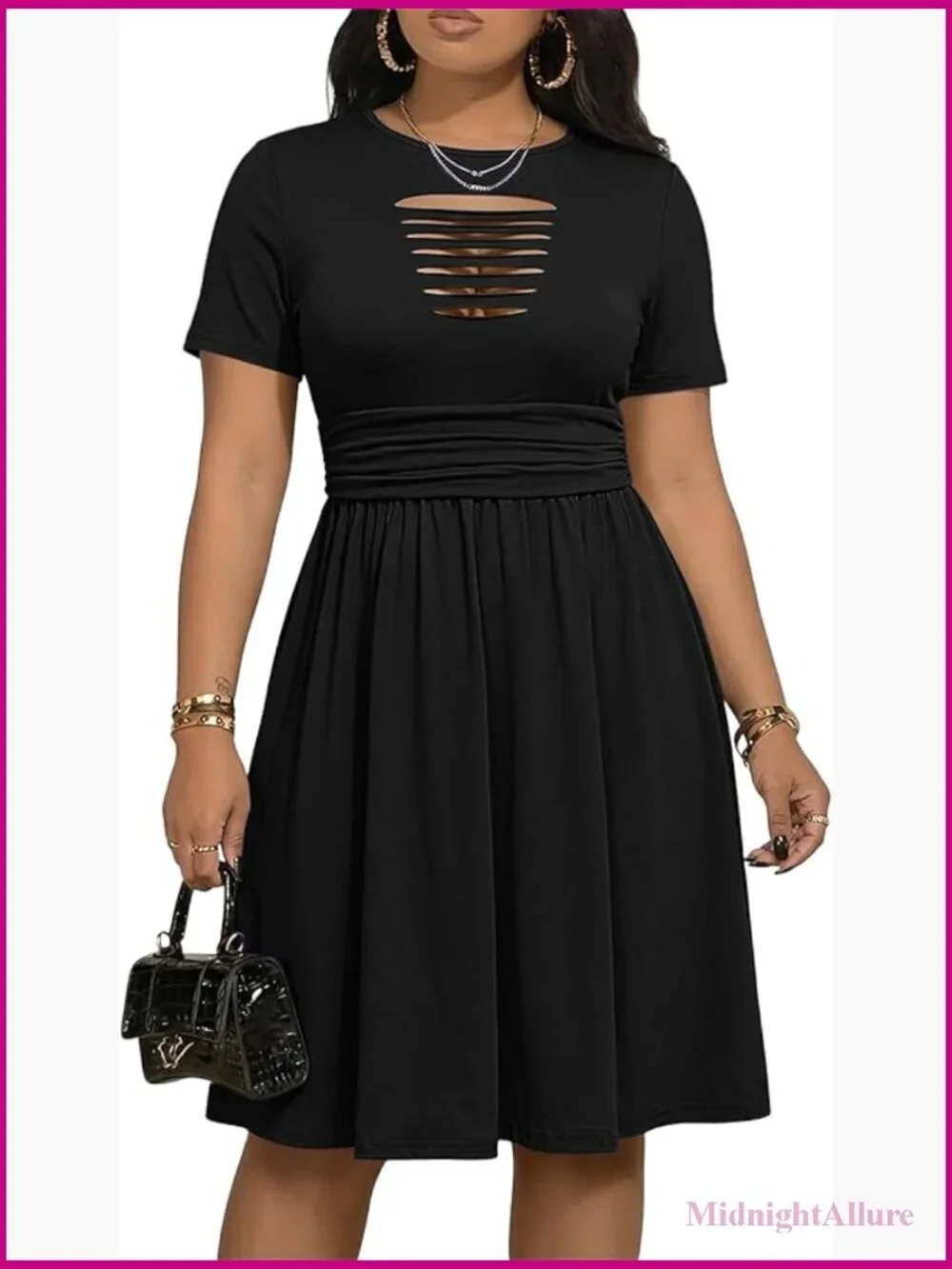 Women's Midi Dress with Pockets Short Sleeve A-Line Summer